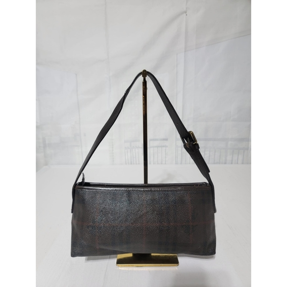 BURBERRY POCHETTE COATED CANVAS NOVA CHECK SHOULDER BAG DEEP BROWN - Picture 3 of 12